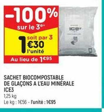 Sachet Biocompostable De Glaçons à L'eau Minérale Ice3