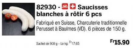 saucisses blanches à rôtir 6 pcs