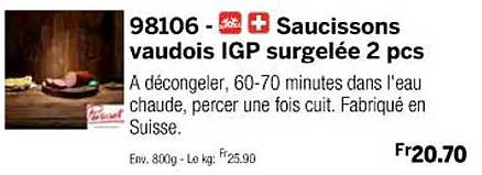 saucissons vaudois igp surgelés 2 pcs