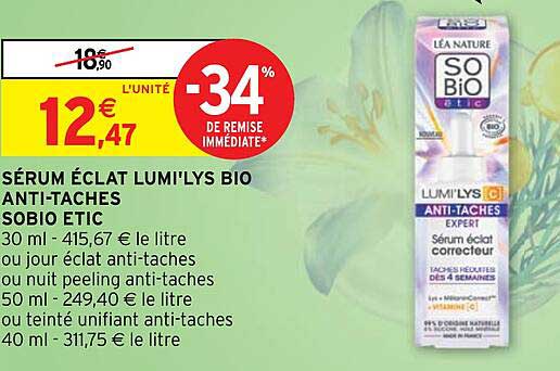 sérum éclat lumi'lys bio anti-tâches sobio étic