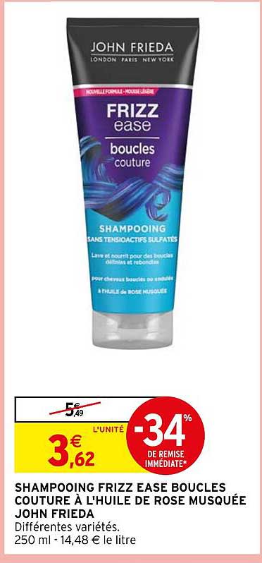 shampooing frizz ease boucles couture à l'huile de rose musquée john frieda
