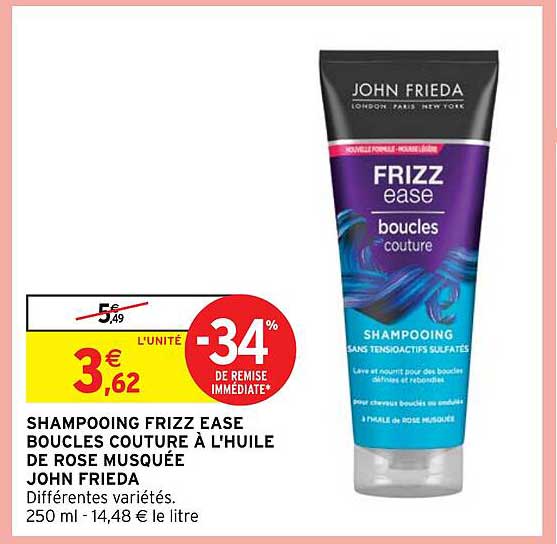 shampooing frizz ease boucles couture à l'huile de rose musquée john frieda