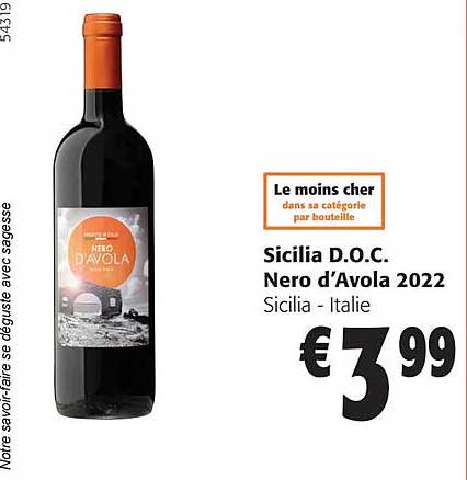 sicilia d.o.c. nero d'avola 2022 siclia - italie