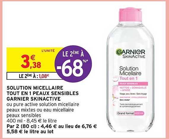 solution micellaire tout en 1 peaux sensibles garnier skinactive