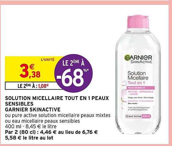 solution micellaire tout en 1 peaux sensibles garnier skinactive