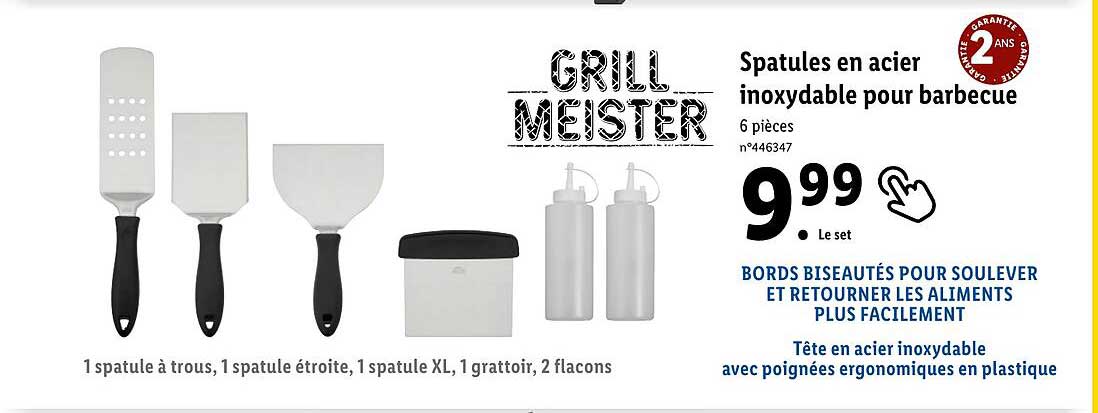 spatules en acier inoxydable pour barbecue  grill meister