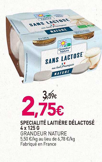 spécialité laitière délactosé grandeur nature 4x 125 g