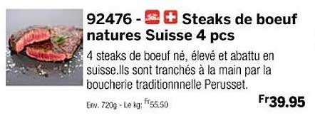 steaks de bœuf natures suisse 4 pcs