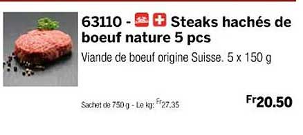 steaks hachés de bœuf nature 5 pcs