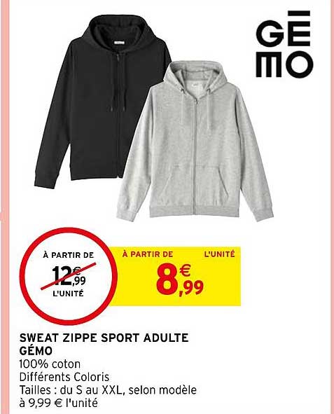 Sweat Zippe Sport Adulte Gémo