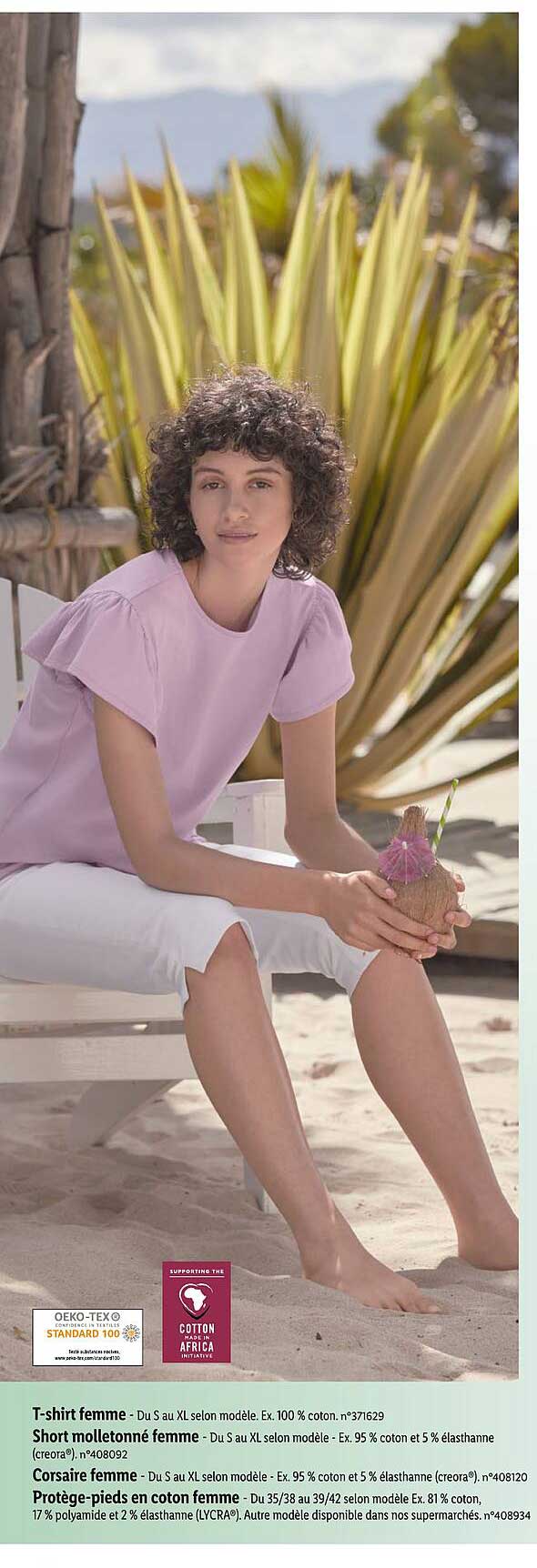 t-shirt femme, short molletonné femme, corsaire femme, protège-pieds en coton femme