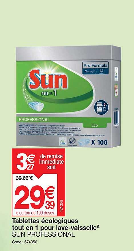 tablettes écologiques tout en 1 pour lave-vaisselle sun professional