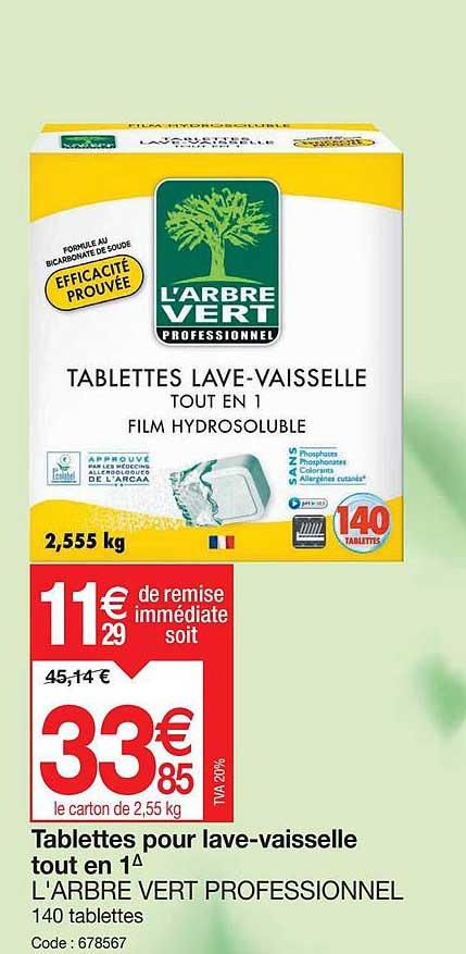 tablettes pour lave-vaisselle tout en 1 l'arbre vert professionnel