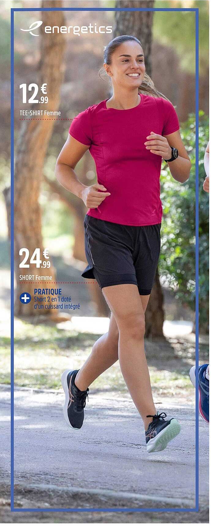 tee-shirt femme, short femme energetics