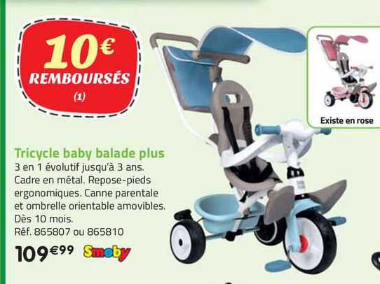 tricycle baby balade plus smoby