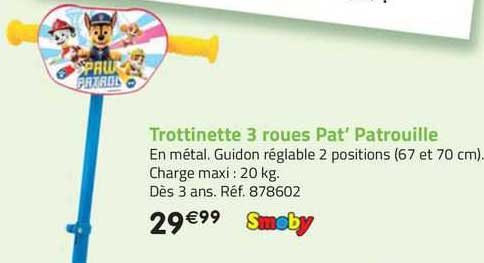 trottinette 3 roues pat' patrouille smoby