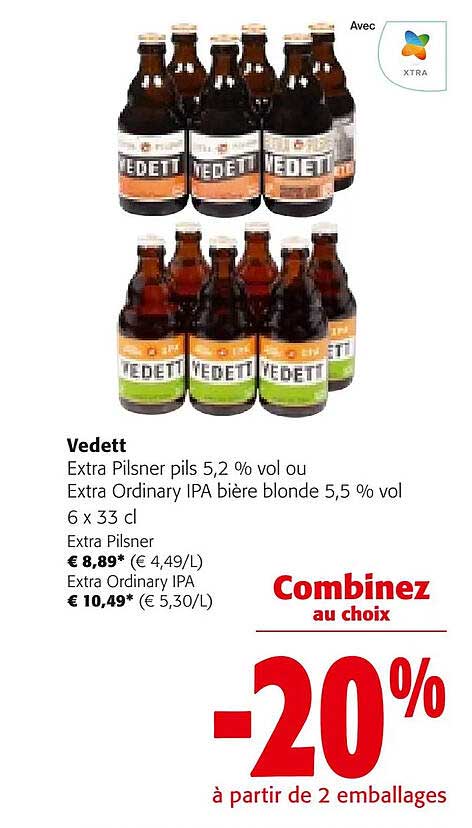 vedett extra pilsner pils 5.2% vol ou extra ordinary ipa bière blonde