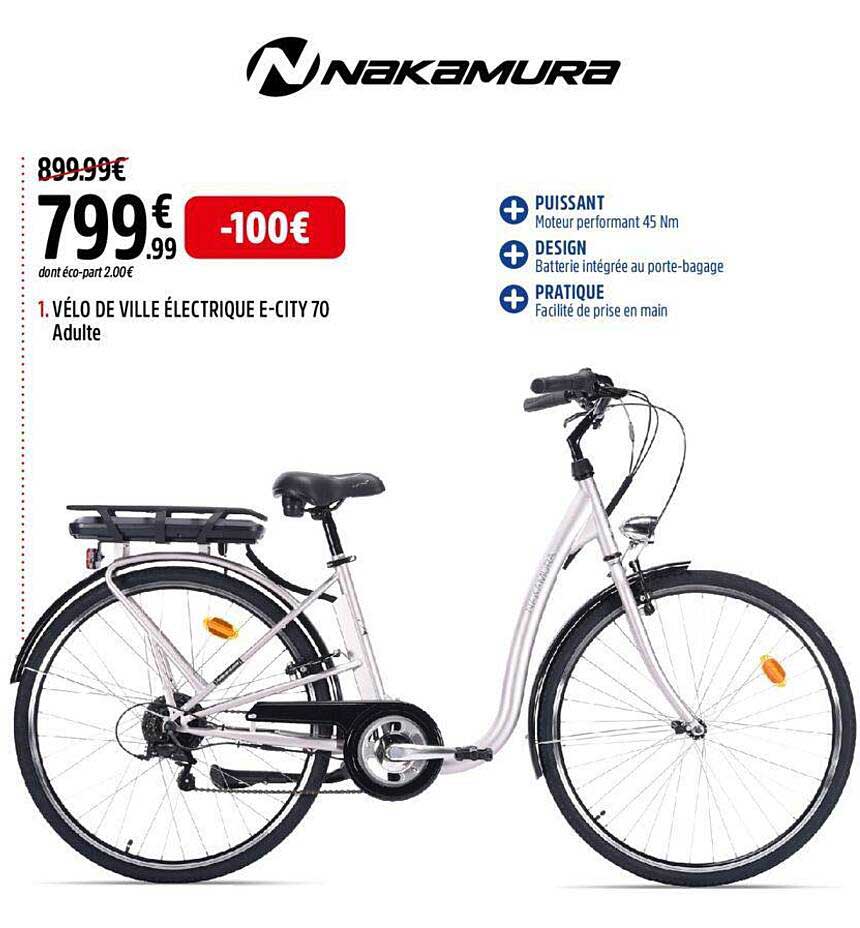 vélo de ville électrique e-city 70 adulte nakamura