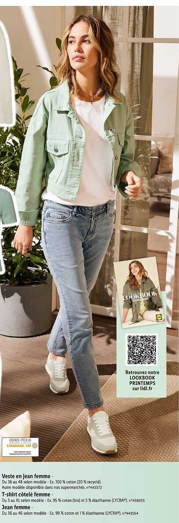 veste en jean femme, t-shirt côtelé femme, jean femme