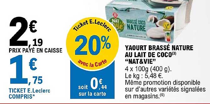 yaourt brassé nature au lait de coco "nat & vie"