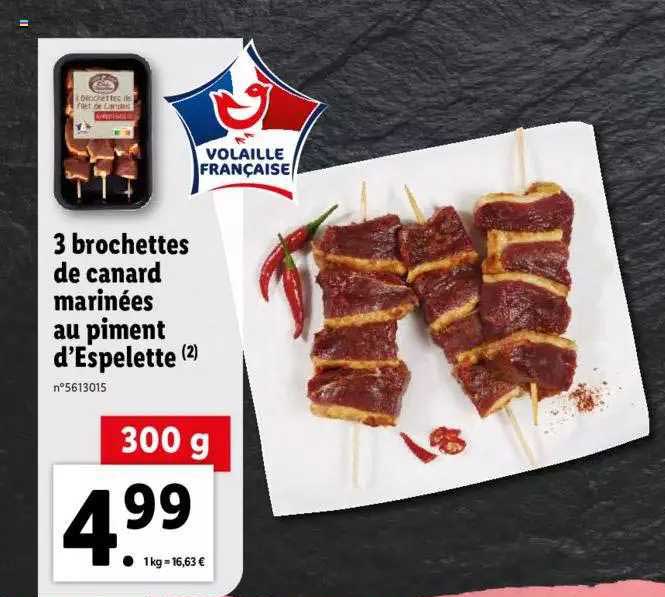3 brochettes de canard marinées au piment d'espelette