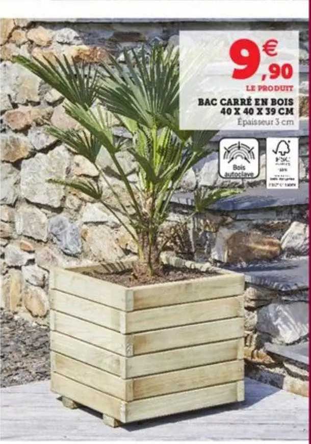 Bac Carré En Bois 40 X 40 X 39 Cm