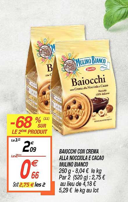 baiocchi con crema alla nocciola e cacao mulino bianco
