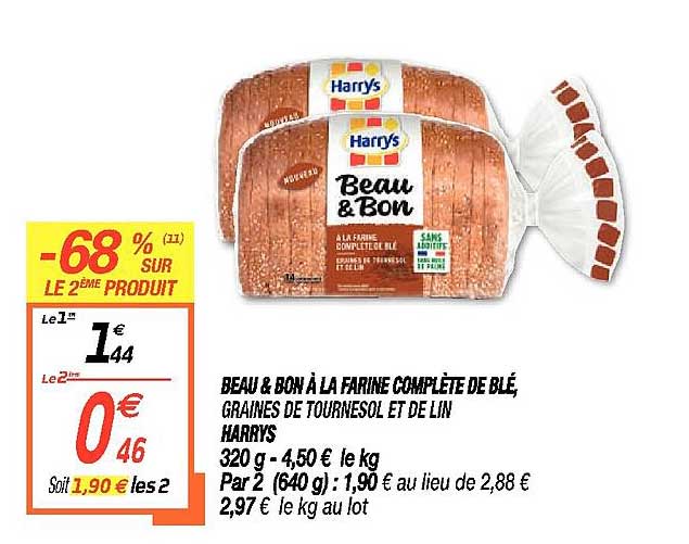 beau & bon à la farine complète de blé, graines de tournesol et de lin harrys