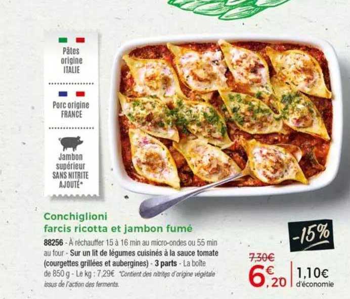 conchiglioni farcis ricotta et jambon fumé