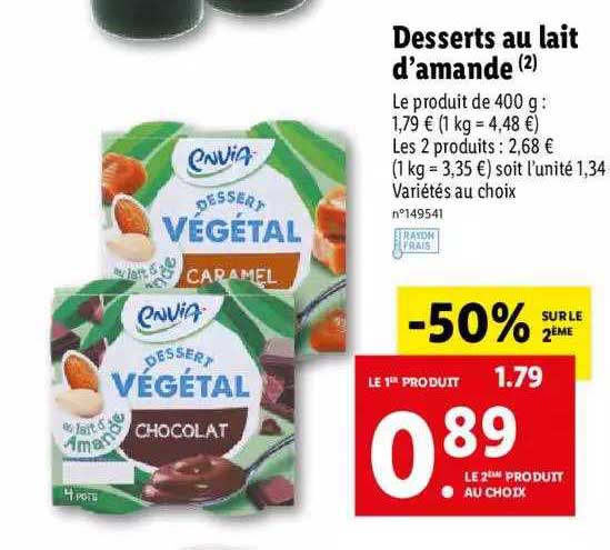 desserts au lait d'amande envia