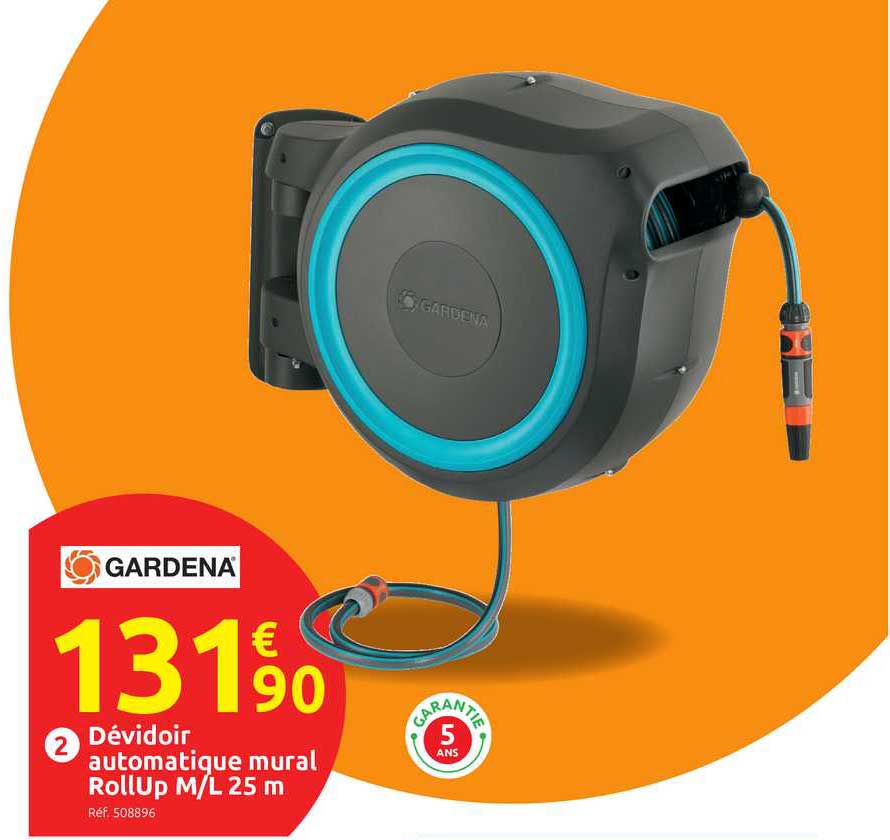 Dévidoir Automatique Mural Rollup M-l 25 M Gardena