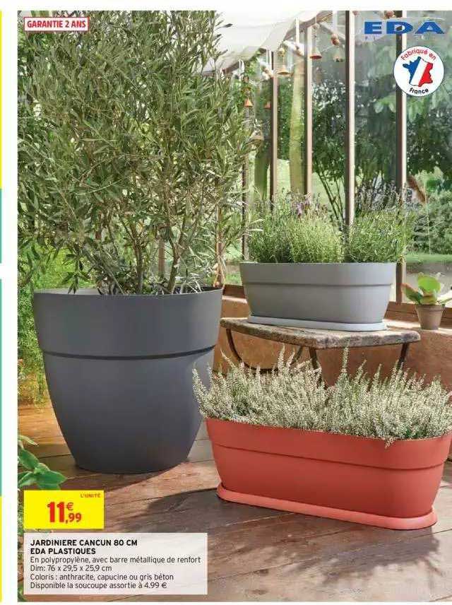 jardinière cancun 80 cm eda plastiques