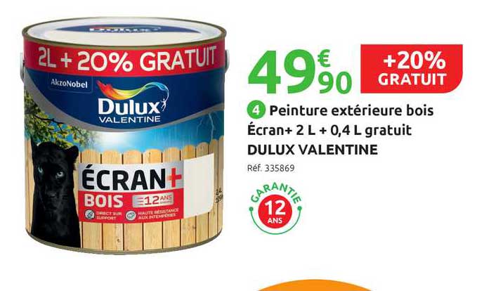 Peinture Extérieure Bois écran + 2 L + 0,4 L Gratuit Dulux Valentine