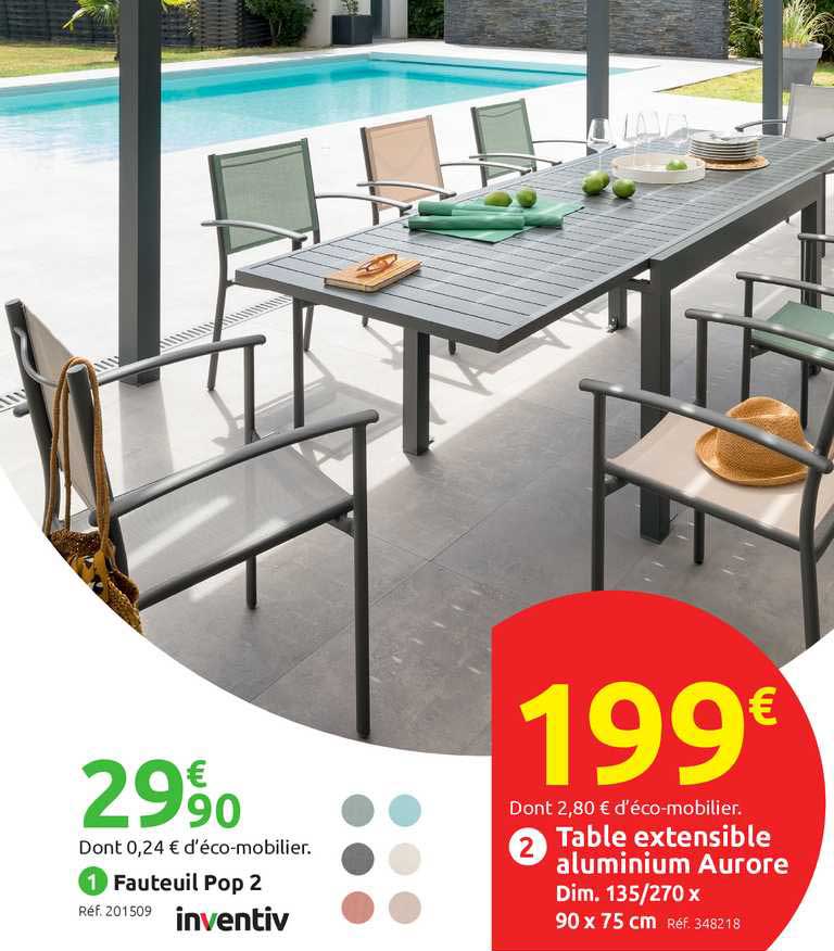 table extensible aluminium aurore, fauteuil pop 2 inventiv