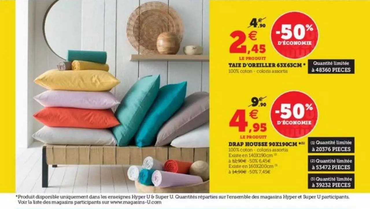 taie d'oreiller 63x63cm, drap housse 90x190cm