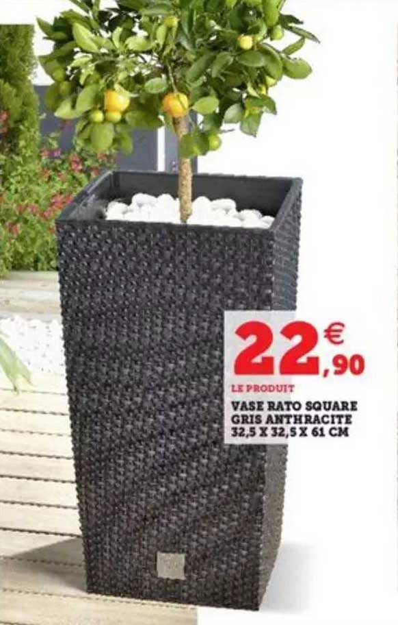vase rato square gris anthracite 32,5 x 32,5 x 61 cm