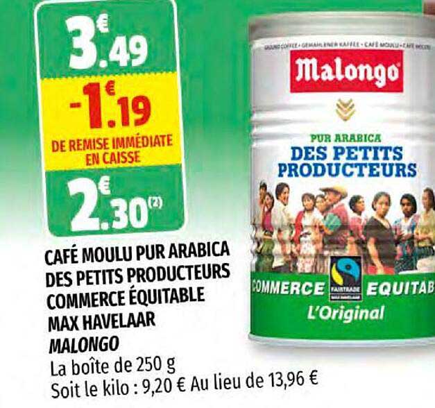 café moulu pur arabica des petits producteurs commerce équitable max havelaar malongo
