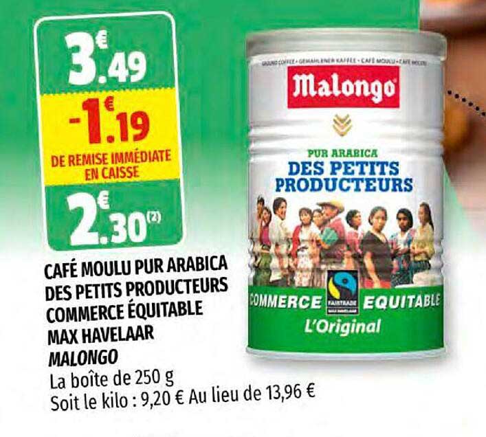 café moulu pur arabica des petits producteurs commerce équitable max havelaar malongo