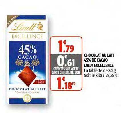 Chocolat Au Lait 45% De Cacao Lindt Excellence