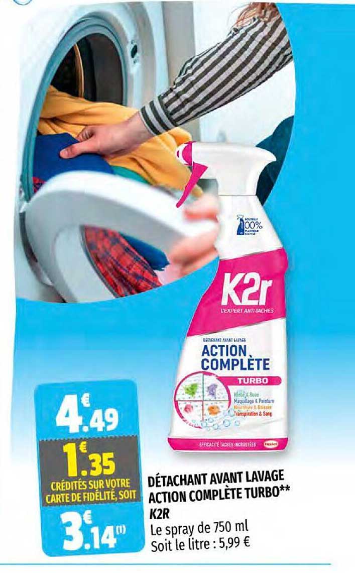 détachant avant lavage action complète turbo k2r
