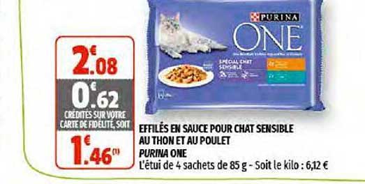effilés en sauce pour chat sensible au thon et au poulet purina one