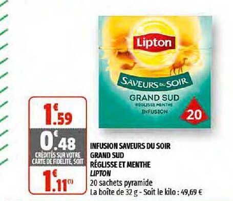 infusion saveurs du soir grand sud réglisse et menthe lipton