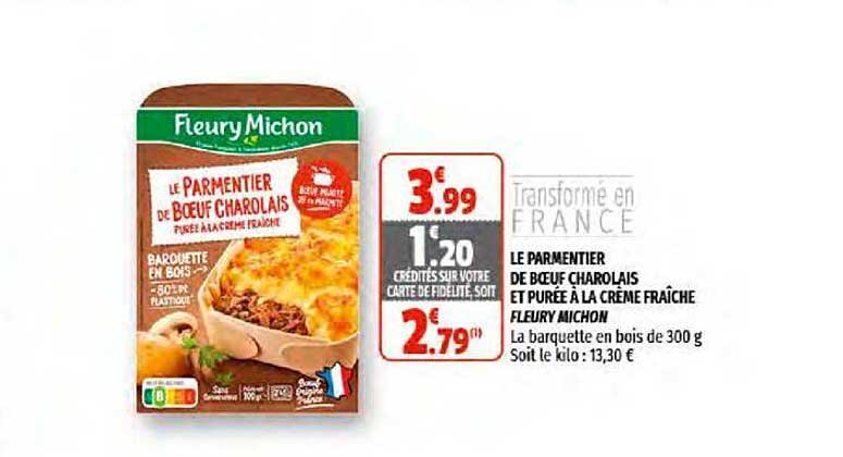 le parmentier de bœuf charolais et purée à la crème fraîche fleury michon