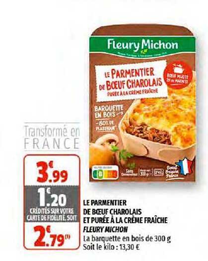 le parmentier de bœuf charolais et purée à la crème fraîche fleury michon