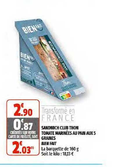 sandwich club thon tomate marinées au pain aux 5 graines bien fait