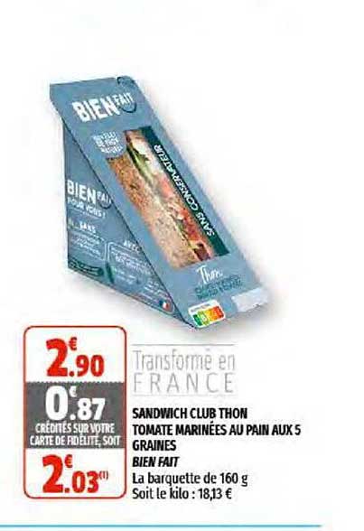 sandwich club thon tomate marinées au pain aux 5 graines bien fait