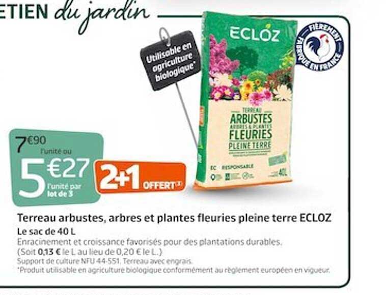 terreau arbustes, arbres et plantes fleuries plein terre ecloz