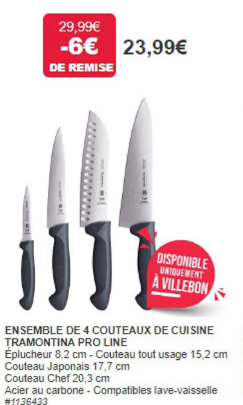 ensemble de 4 couteaux de cuisine tramontina pro line