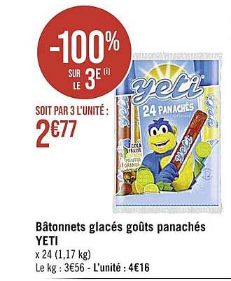 Bâtonnets Glacés Goûts Panachés Yeti