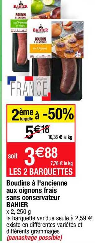 boudins à l'ancienne aux oignons frais sans conservateur bahier